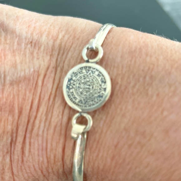 Silver Aztec Calendar bangle bracelet - Picture 3 of 5